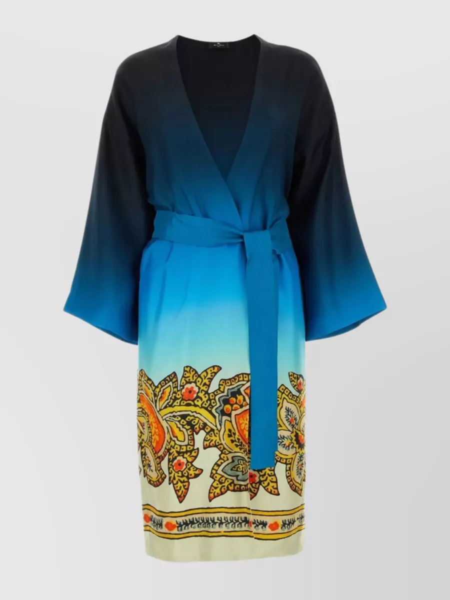 Shop Etro Wide Sleeves Twill Kimono In Blue