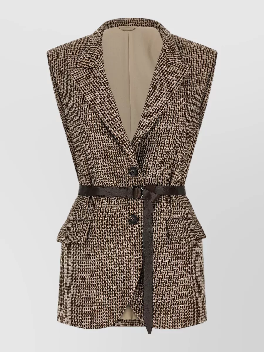 Brunello Cucinelli Wool Houndstooth Belted Vest