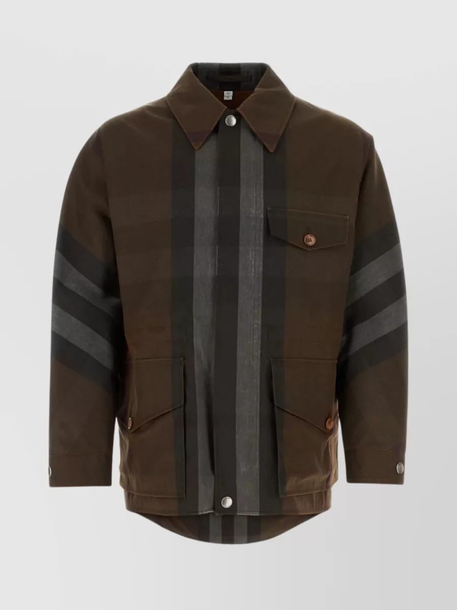 Shop Burberry Patterned Embroidered Blend Jacket In Brown