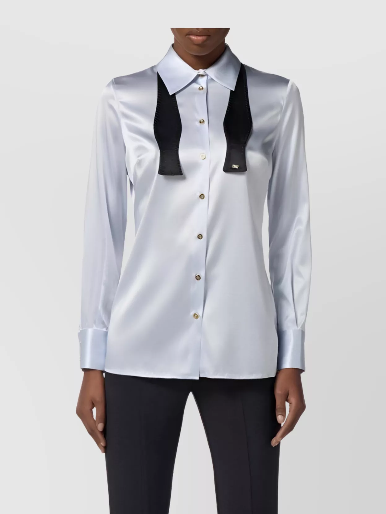 Elisabetta Franchi Satin Long Sleeve Shirt With Bow Tie