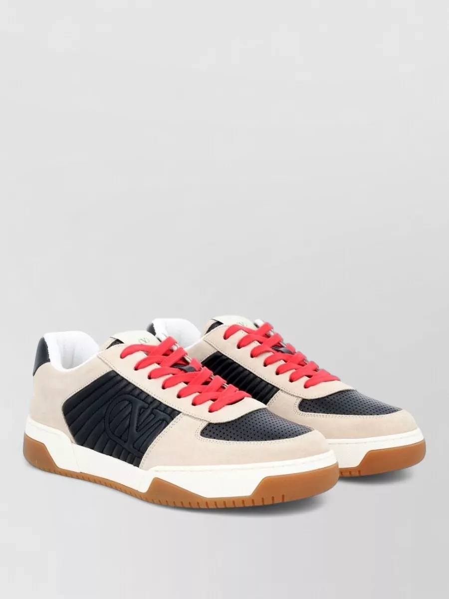 Valentino Garavani Logo Leather And Suede Panel Sneakers