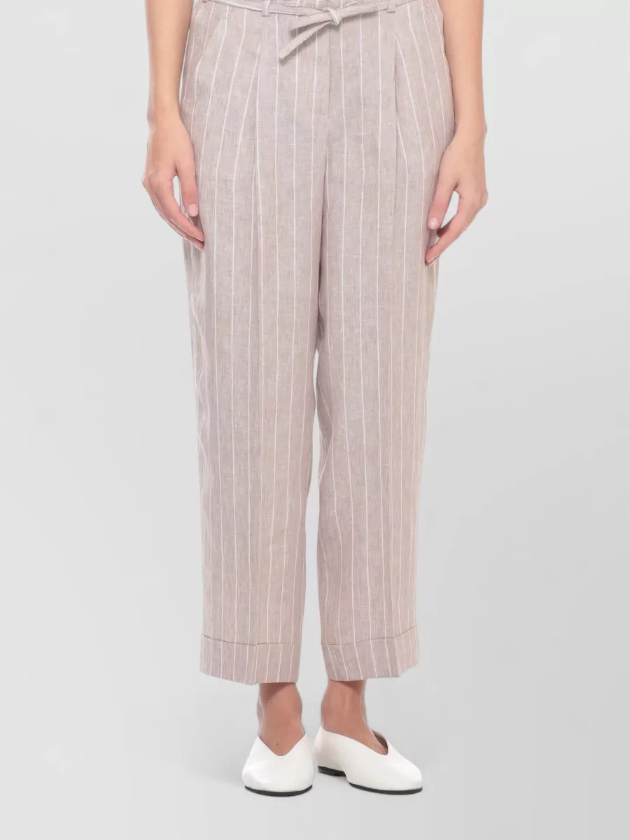 Peserico Striped Linen Straight-Leg Suit Trousers