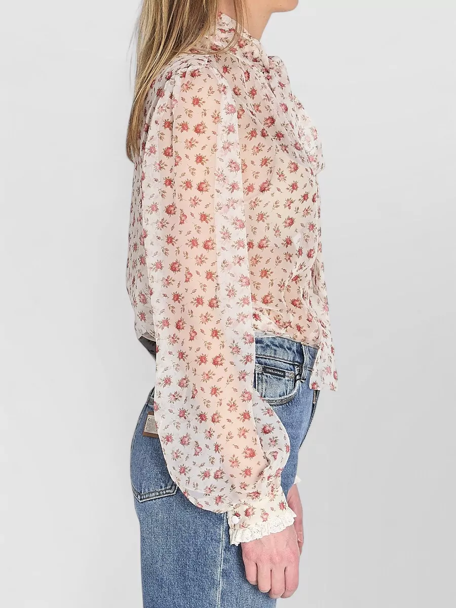 Dolce&Gabbana Silk Chiffon Floral-Print Long-Sleeve Blouse