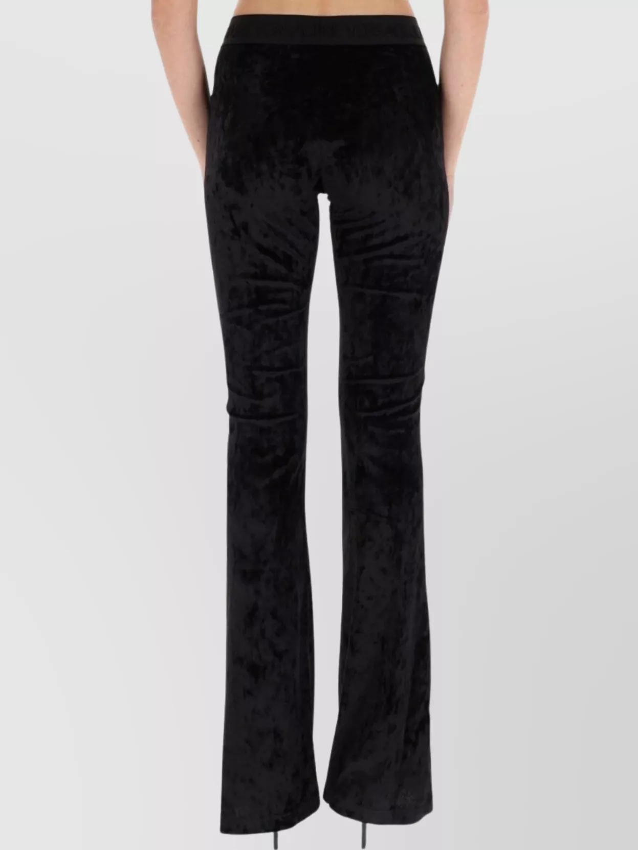 Versace Jeans Couture Velvet Flared Leg Trousers With Elastic Waistband In Black