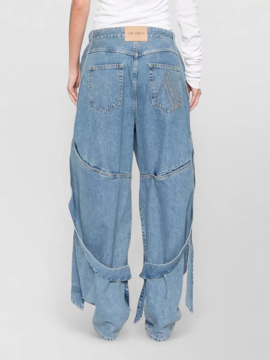 Attico Wide-leg Denim Trousers Tie Detail In Blue