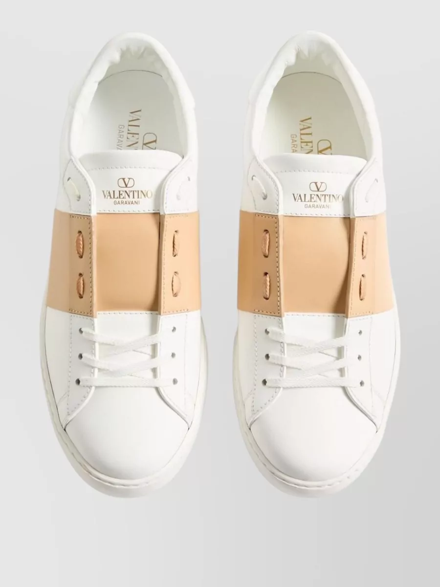 Valentino Garavani Leather Sneakers Contrasting Panel Round Toe Sole