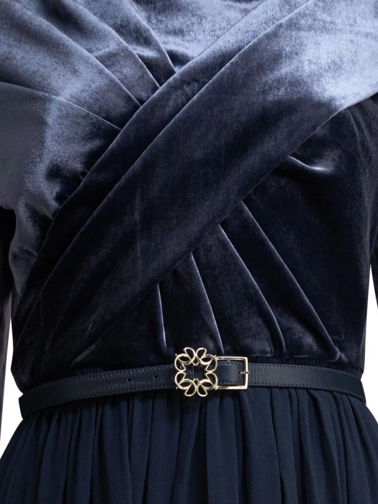 Elie Saab Velvet Pleated Maxi Dress With Belted Waist