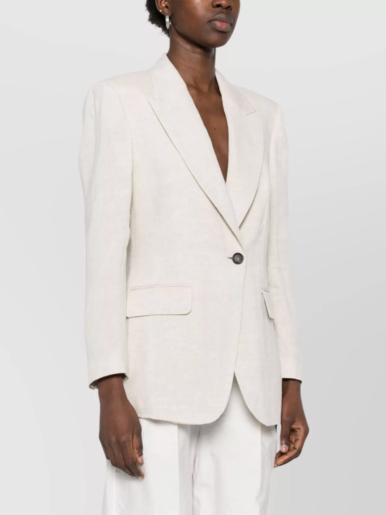 Brunello Cucinelli Linen Single-Breasted Jacket Featuring Shoulder Pads
