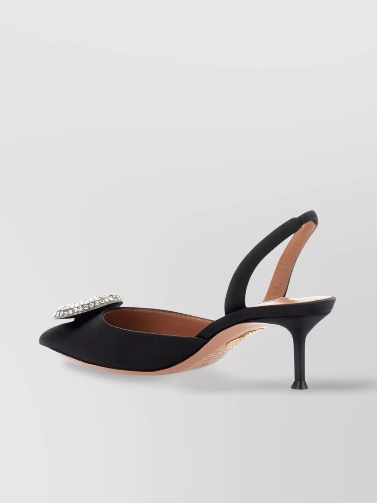Aquazzura Crystal Hoop Black Slingback Pumps With Rhinestoned Embellishment And Kitten Heel In Tech Fabric Wom