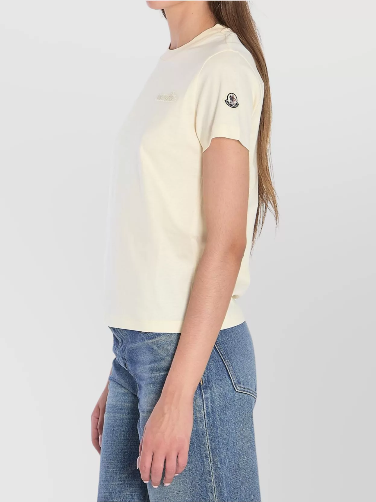Moncler T-shirt With Embroidered Logo In Neutral