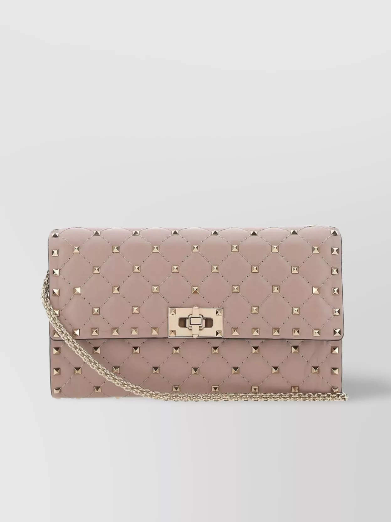 Shop Valentino Quilted Leather Spike Clutch With Metal Studs In Beige