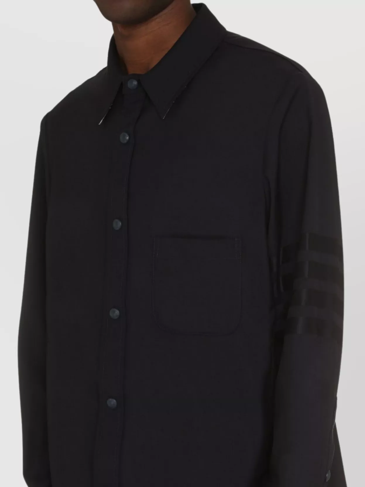 Thom Browne Wool Overshirt With Chest Pocket And Rounded Hem