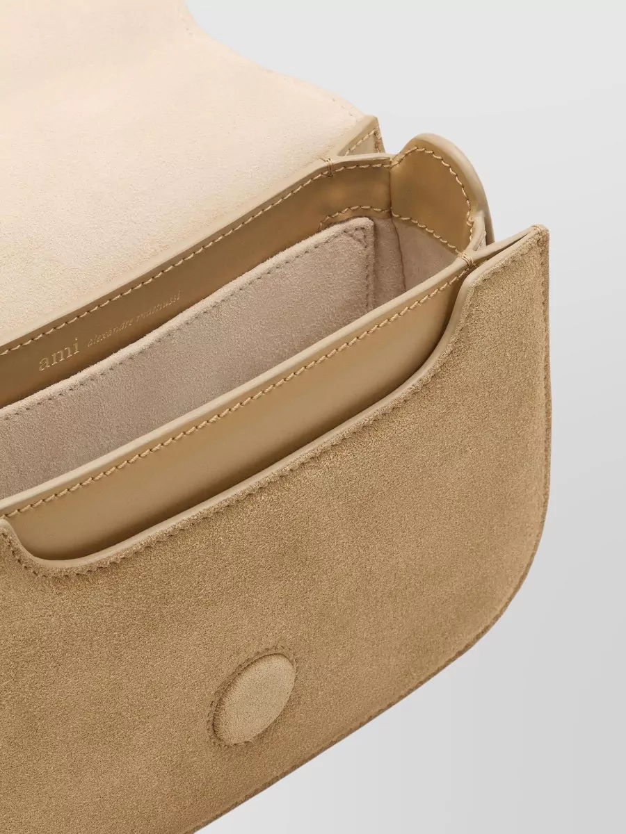 Ami Paris Suede Crossbody Bag Metal Logo Front