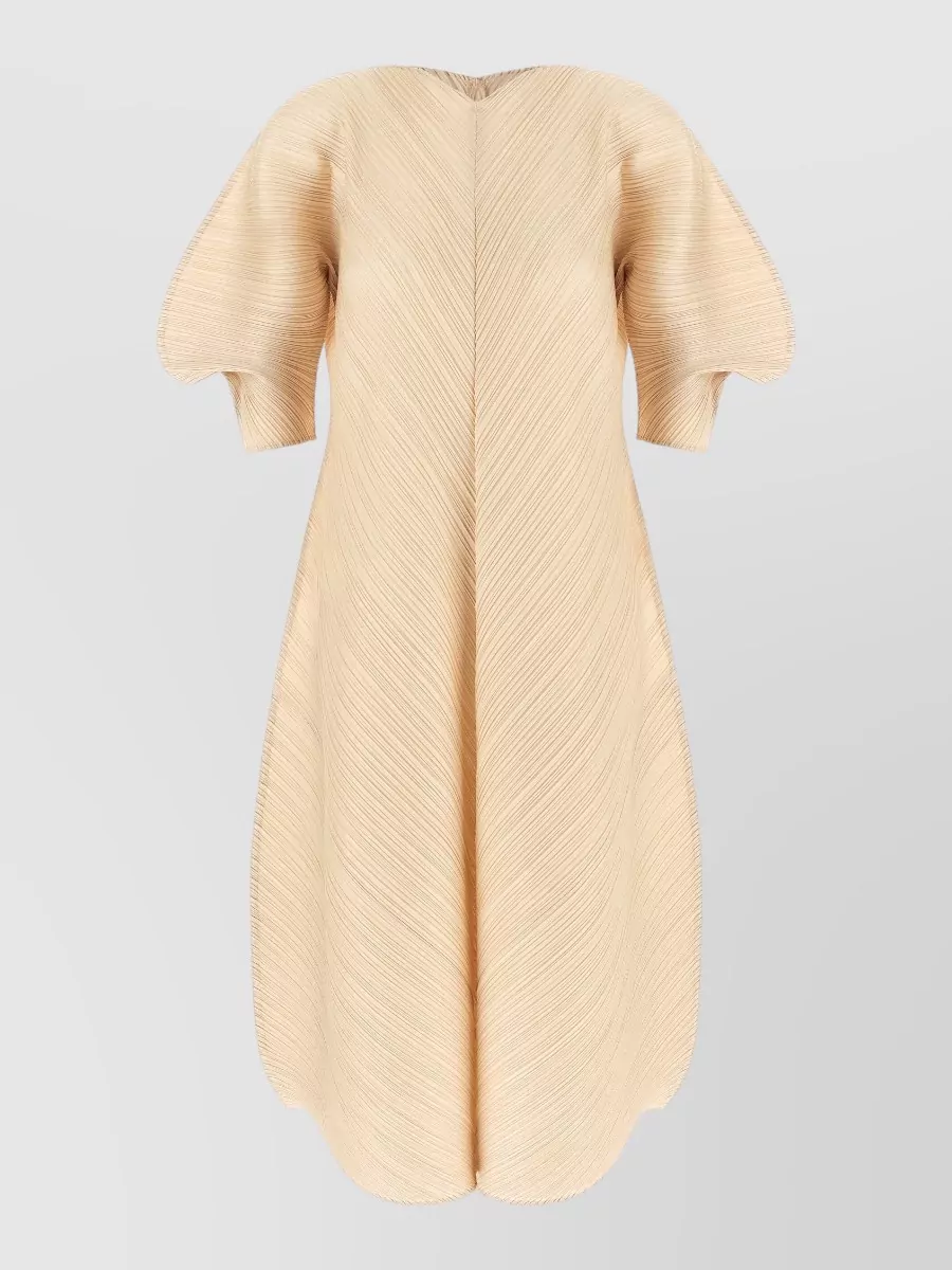 Pleats Please Issey Miyake Pleated v-neck short-sleeve balloon midi dress