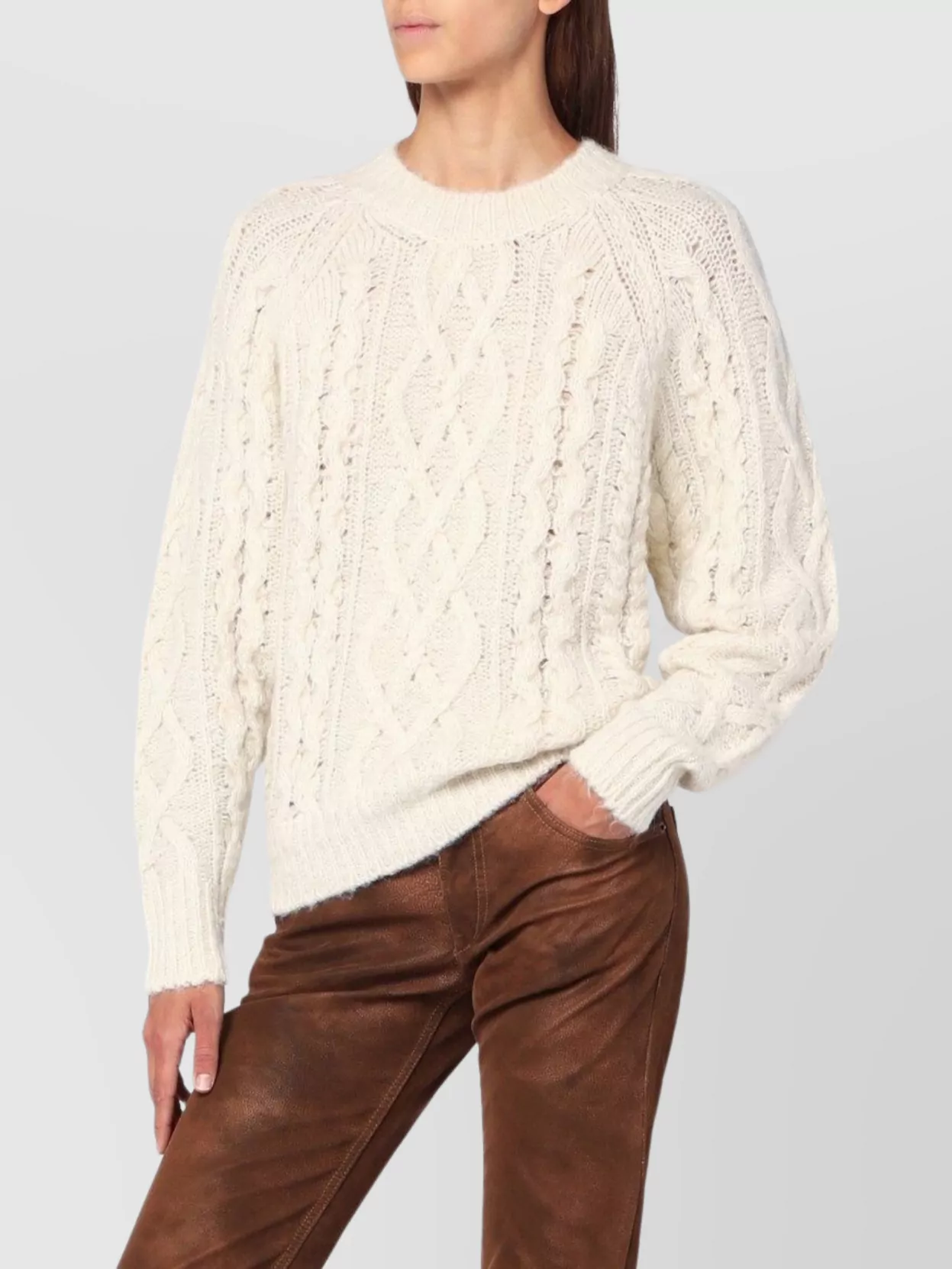 Isabel Marant Étoile Cable Knit Long Sleeve Crew Neck Top In Neutral