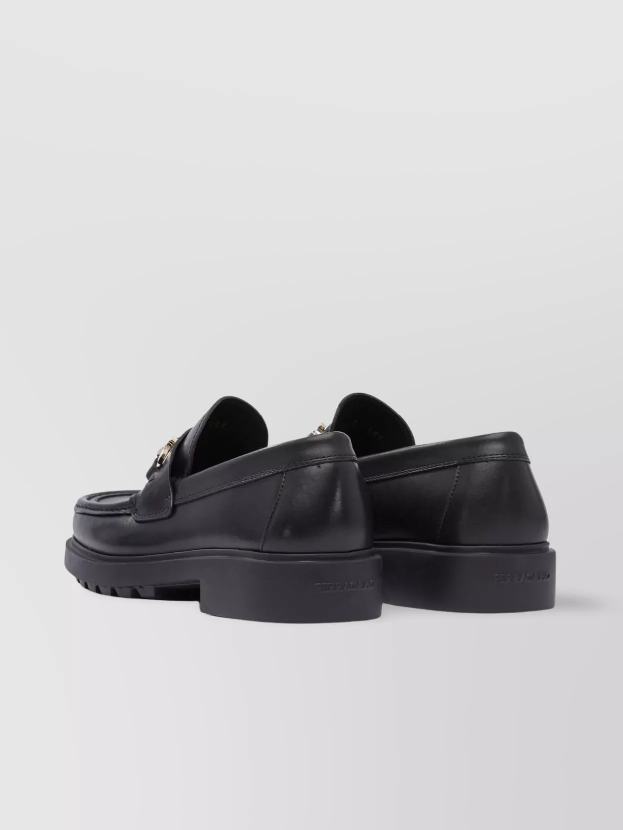 Ferragamo Black Leather Loafers With Gancini Ornament