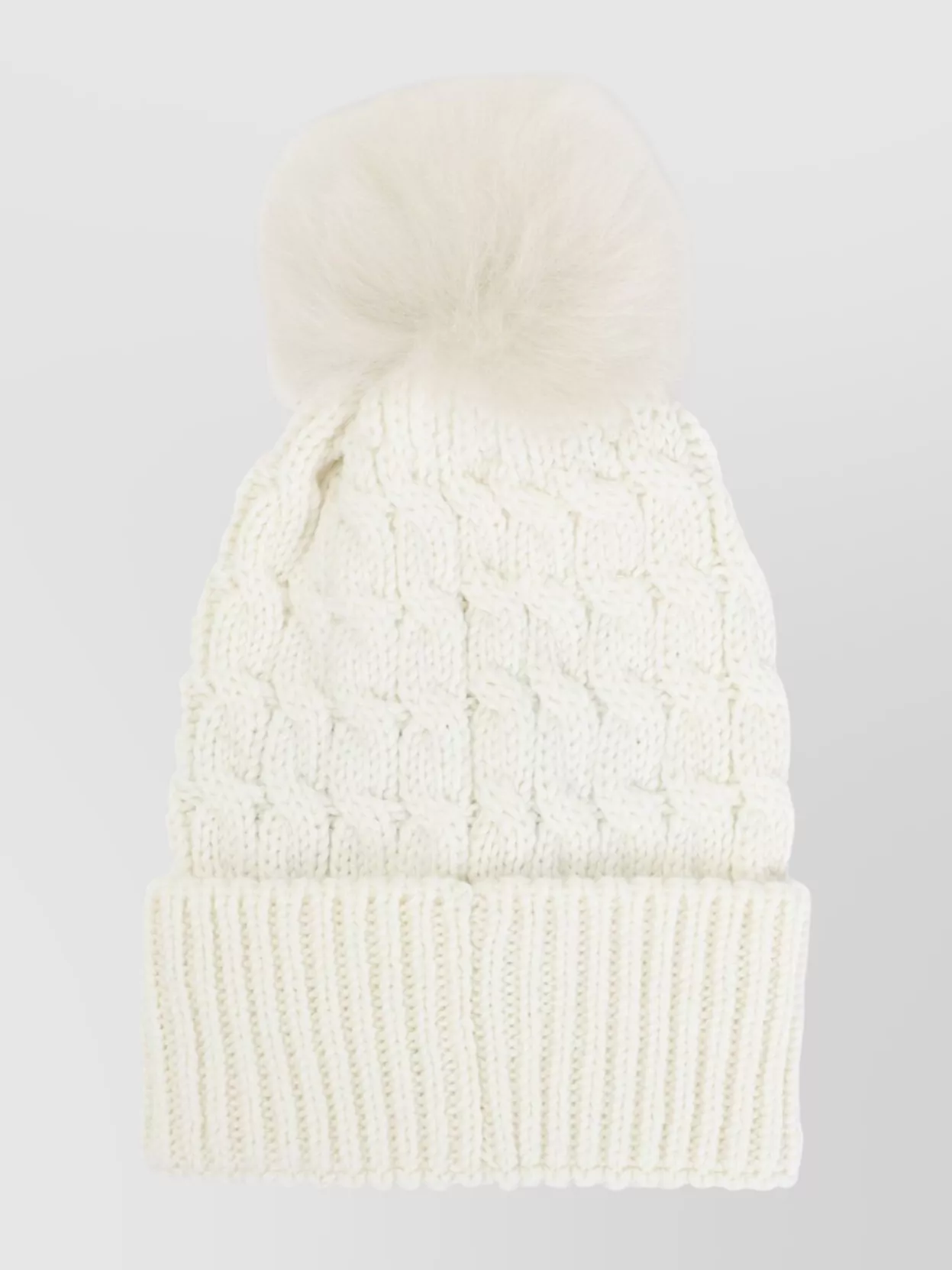 Moncler Grenoble Cable Knit Hat With Folded Brim And Pom-Pom