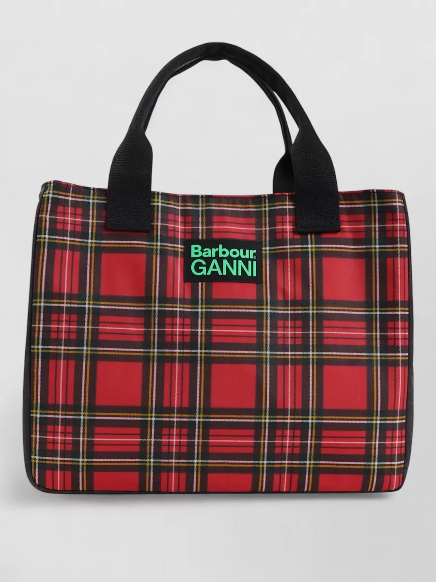 Barbour Ganni Waxed Cotton Tartan Tote Bag In Red