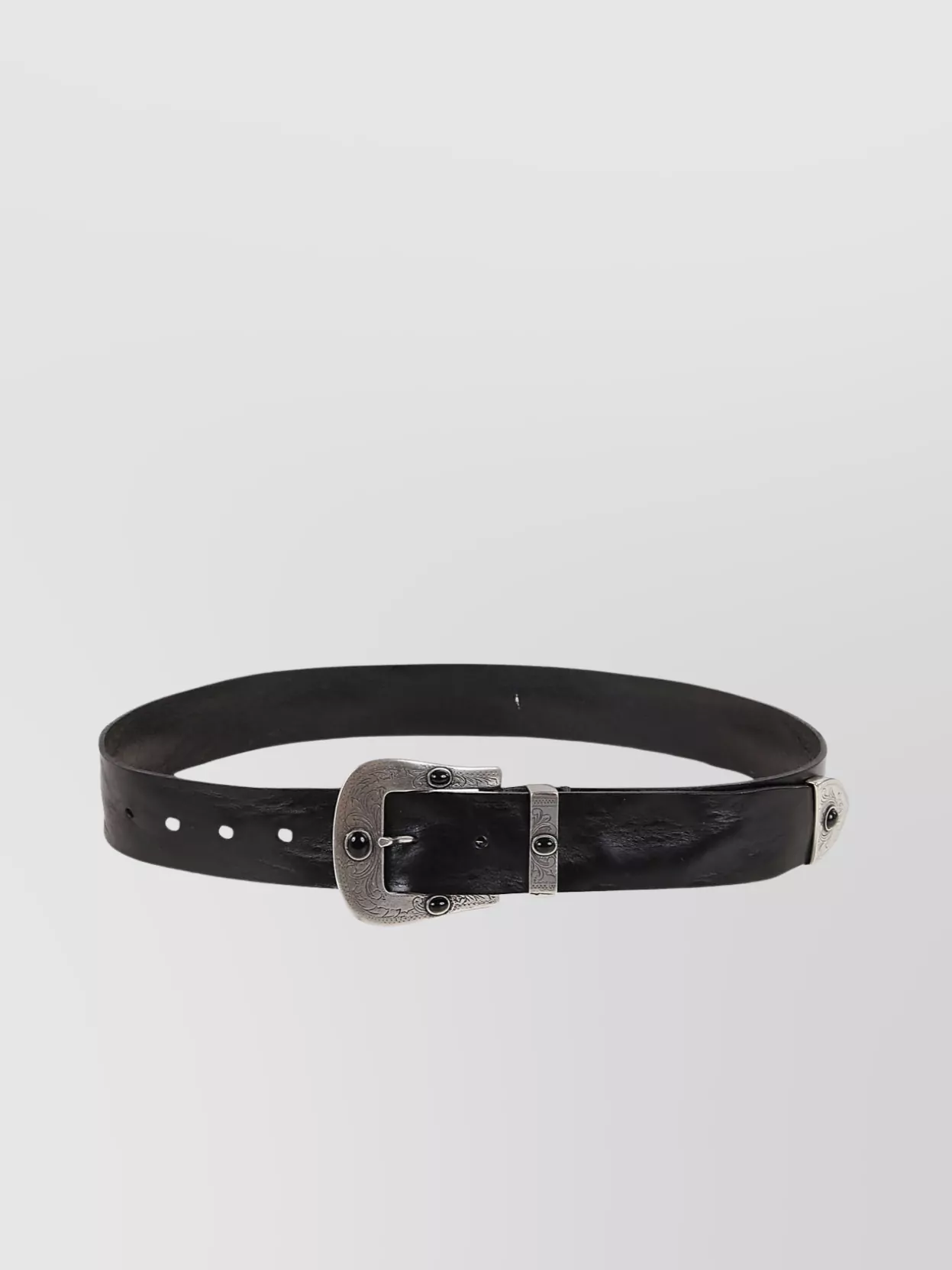 Shop P.a.r.o.s.h Adjustable Embossed Leather Belt In Black