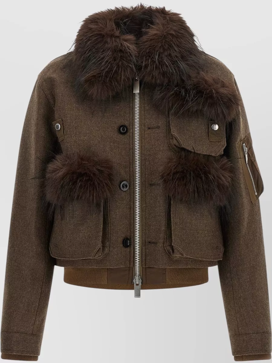Sacai Wool Faux Fur Trim Blouson Jacket