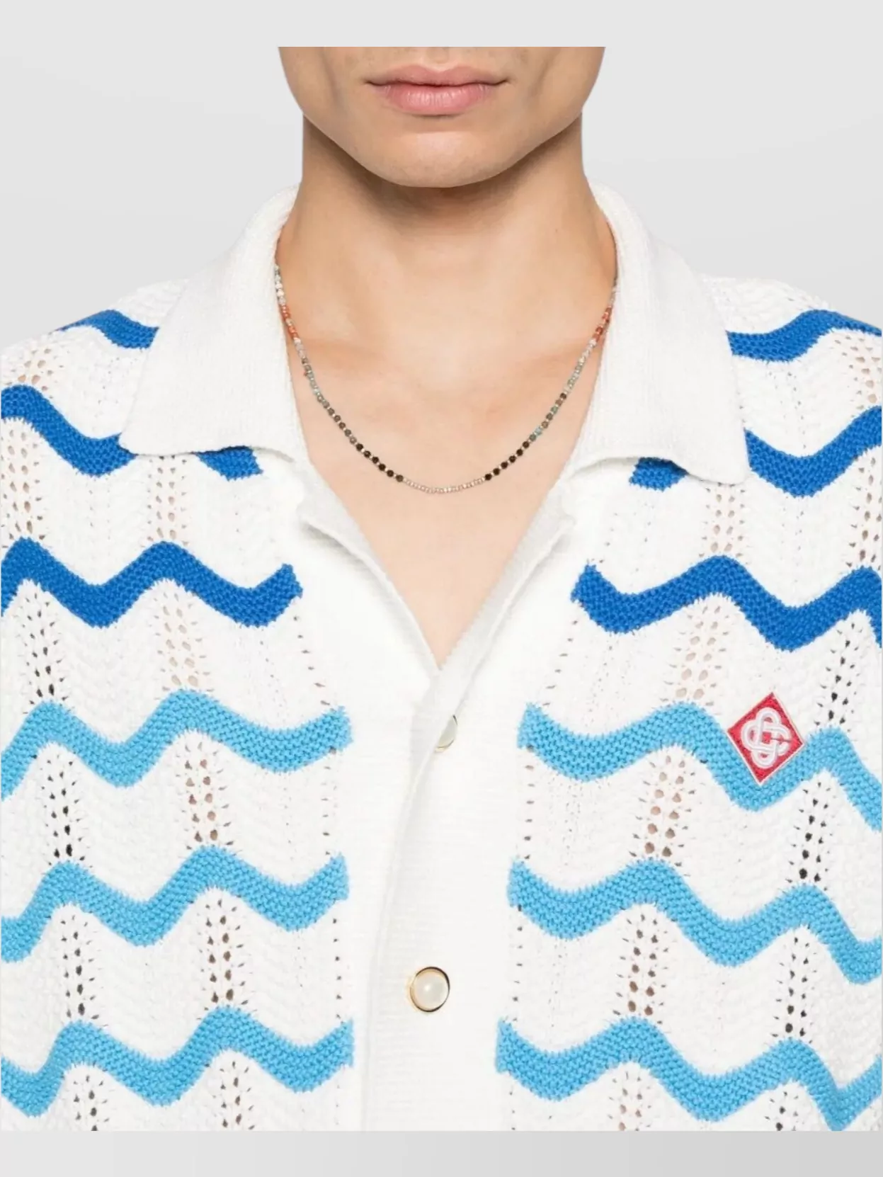 Casablanca Wave Crochet Cuban Collar Shirt