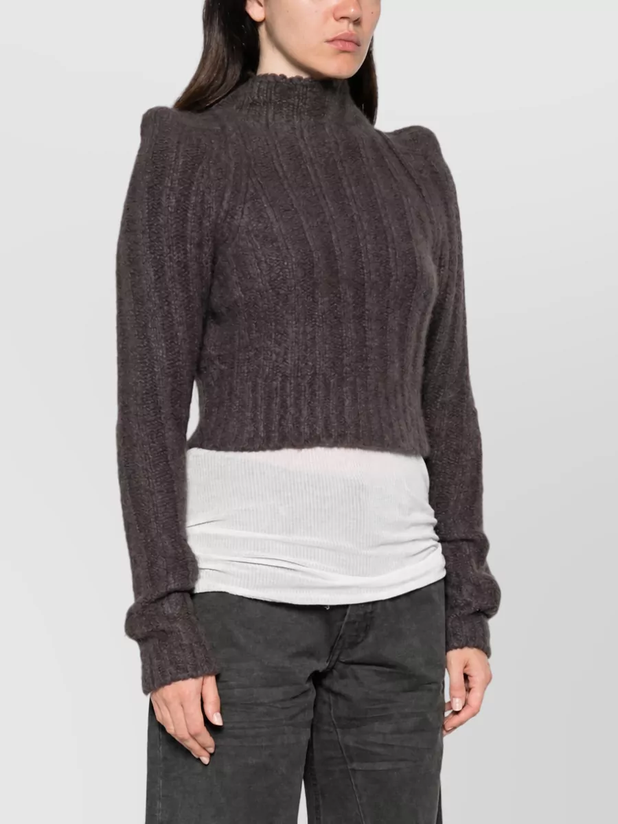 Rick Owens Cashmere Silk Ribbed High Neck Cropped Sweatshirt