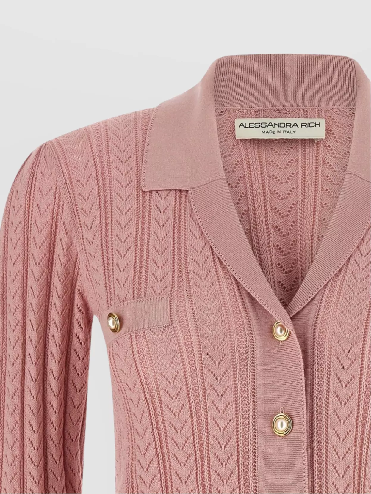 Alessandra Rich Openwork Cashmere Blend Knit Cardigan In Pink