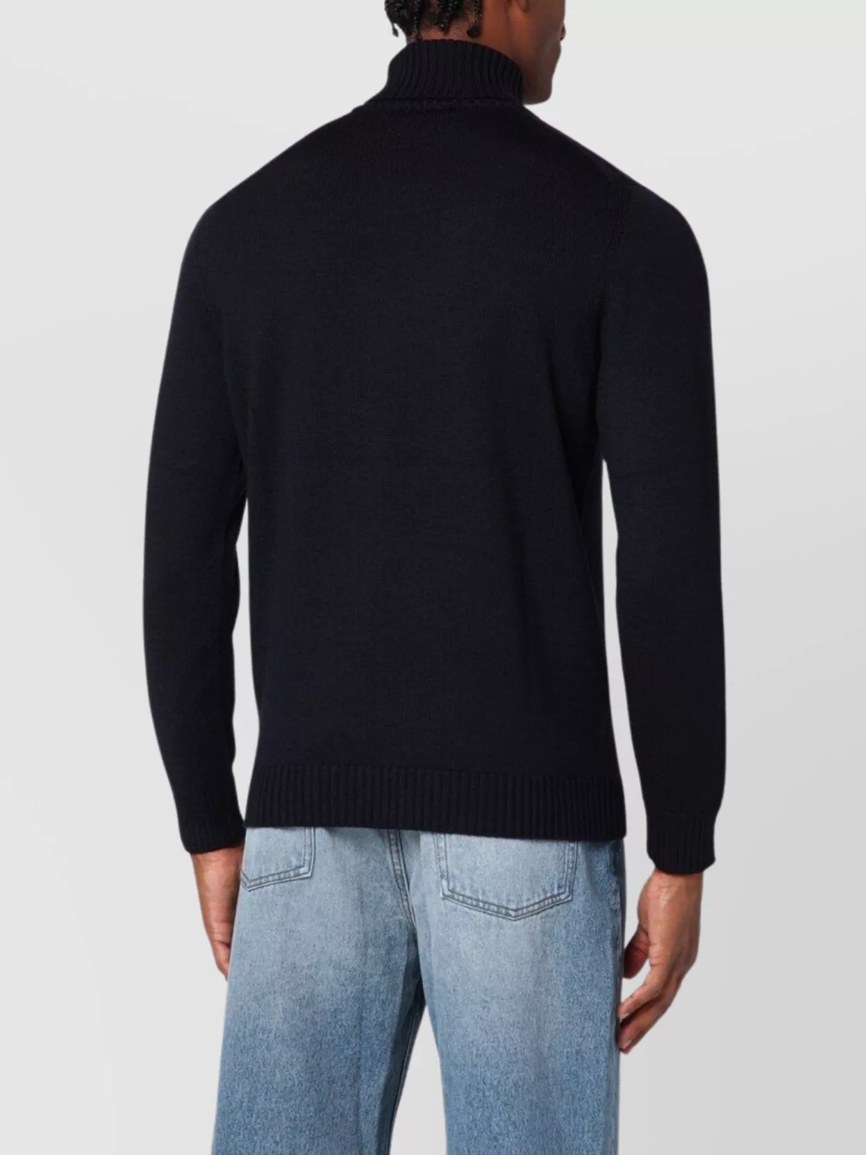 Drumohr Wool Turtleneck Sweater Ribbed Cuffs In Black