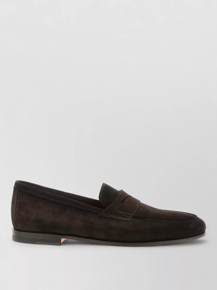 Santoni Carlos Loafers Round Toe Suede Stitch Detailing