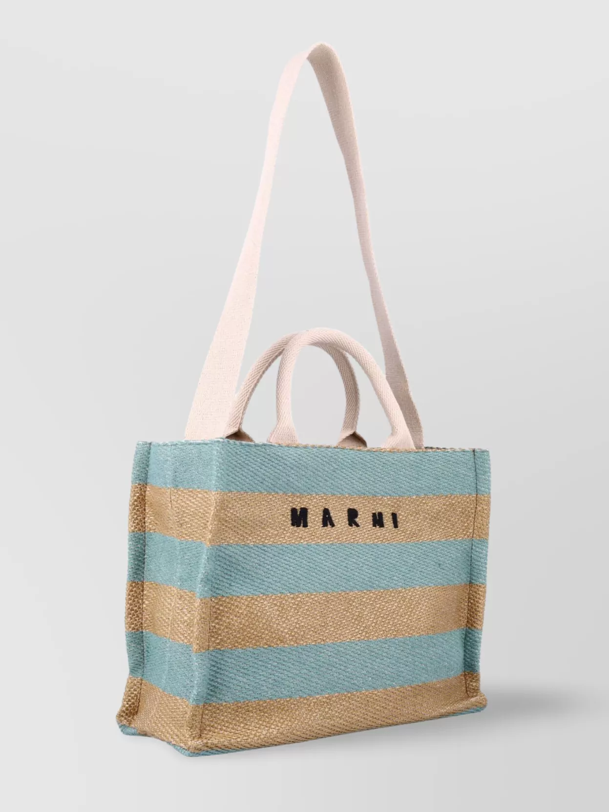 Marni Mini Striped Tote Bag In Cyan