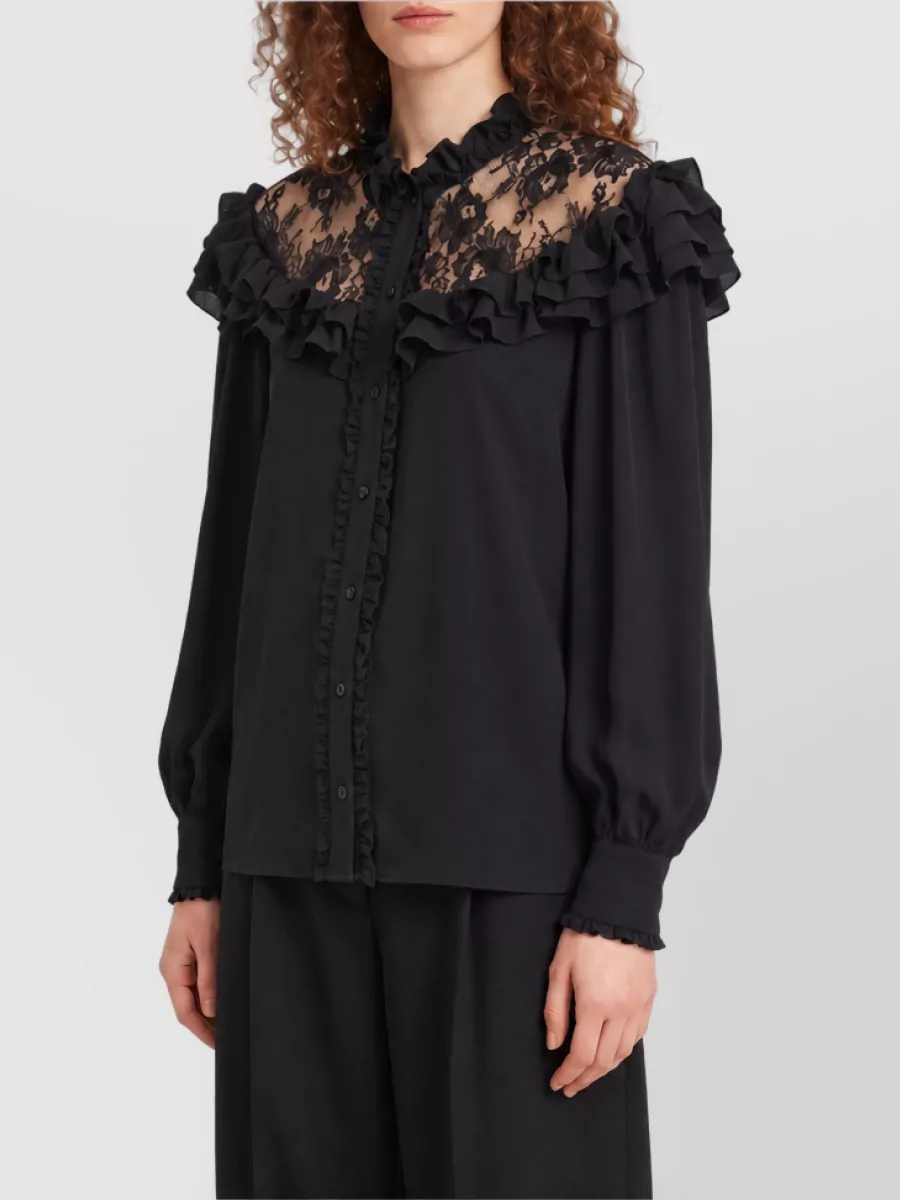 Chloé silk high-neck ruffled lace blouse