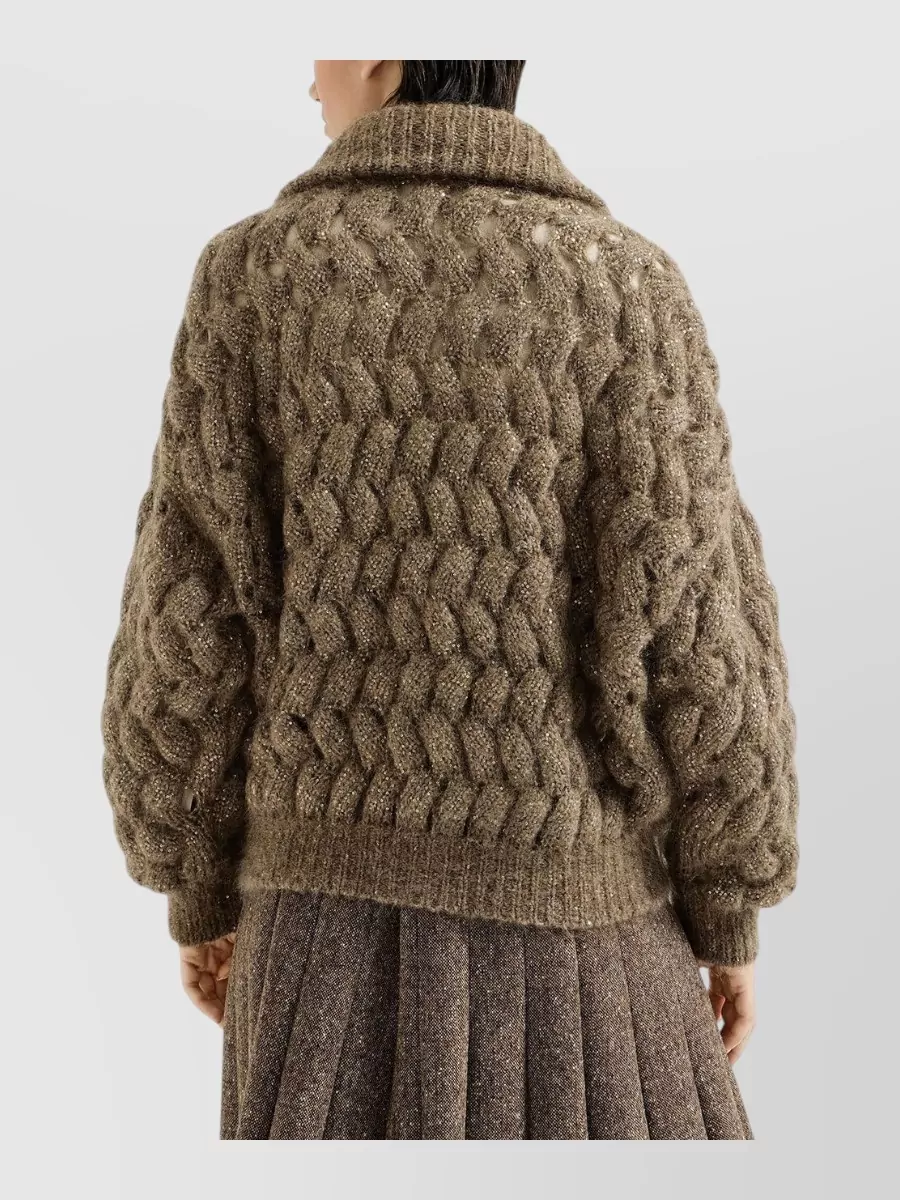 Brunello Cucinelli Ribbed Sequined Mohair Blend Cardigan