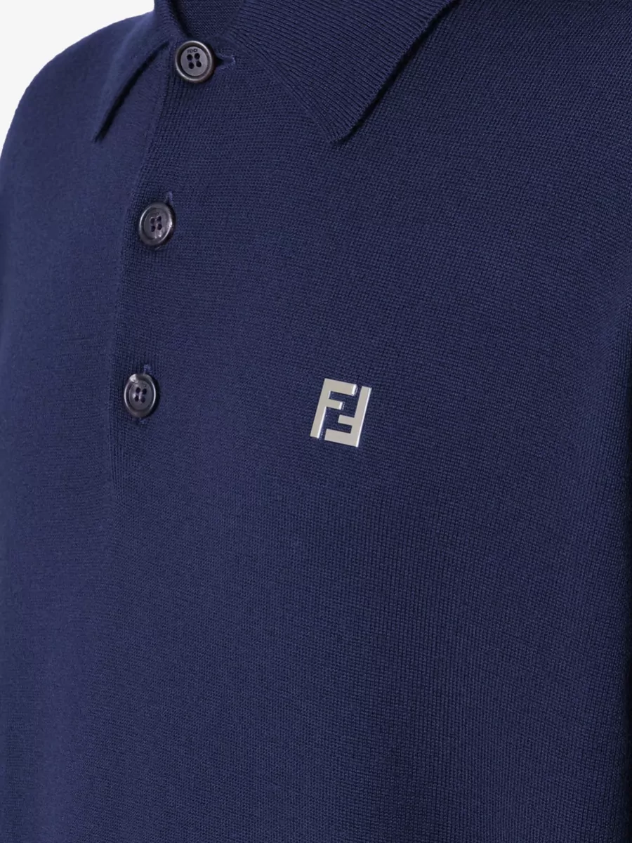 Fendi Fine-Knit Wool Long-Sleeve Polo Shirt