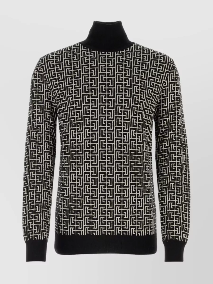 Shop Balmain Intricate Embroidered Wool Blend Sweater In Black