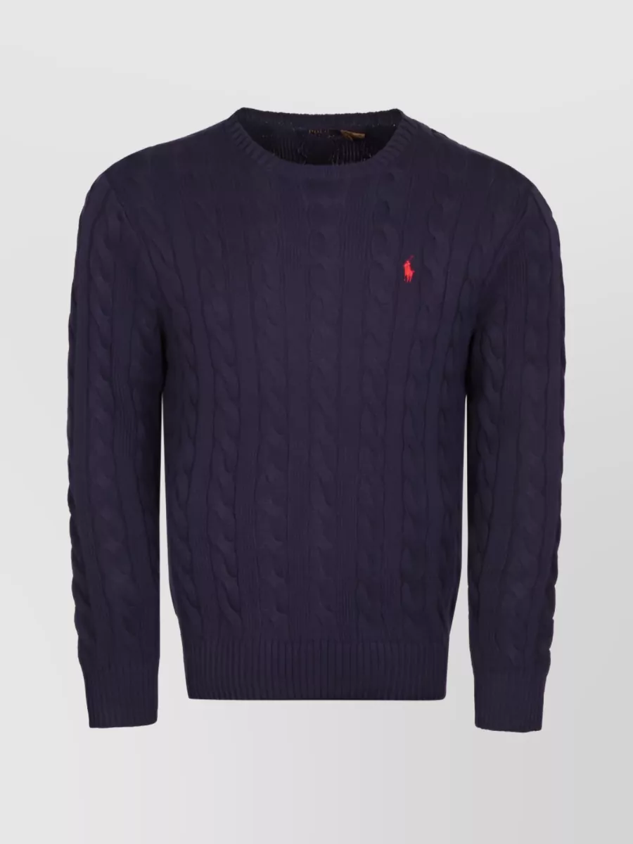 Shop Polo Ralph Lauren Cable-knit Jumper Featuring Embroidered Logo In Blue