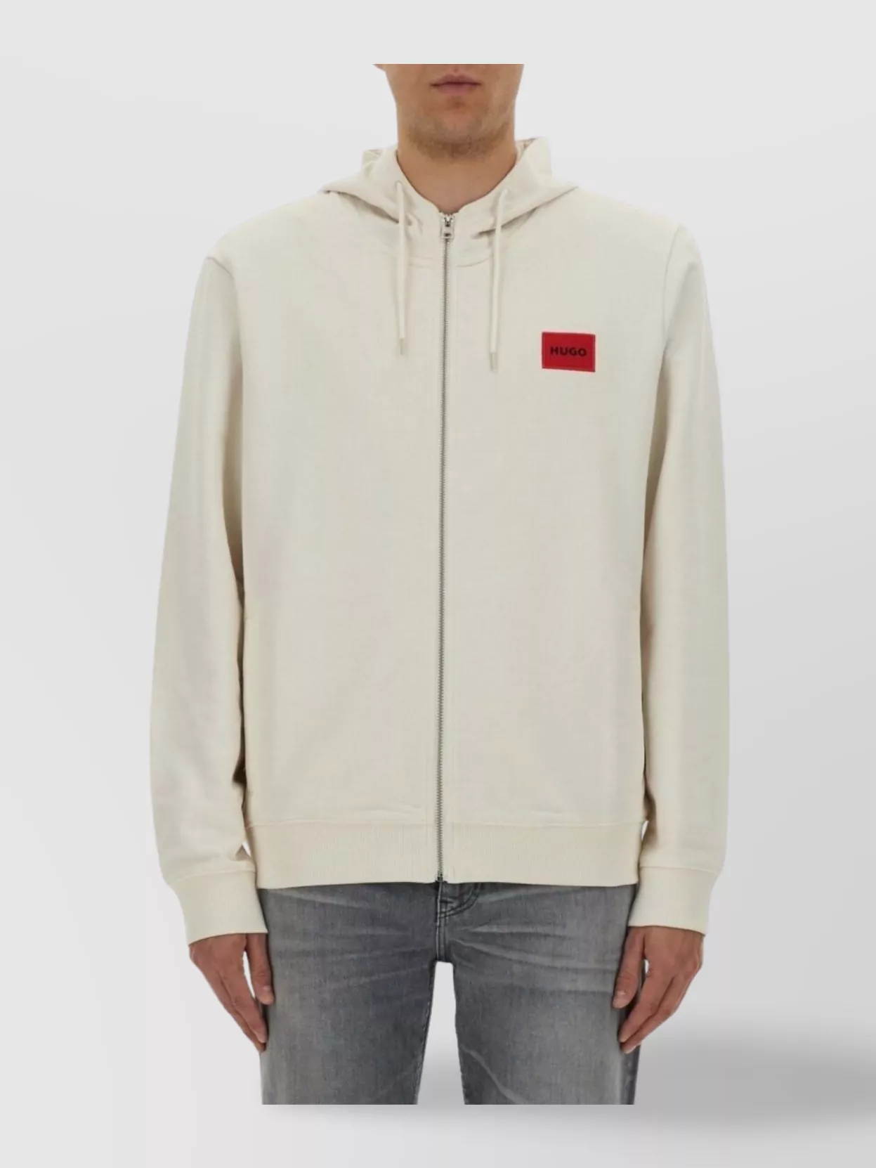 Hugo Boss Hooded Sweatshirt With Ribbed Trim In White