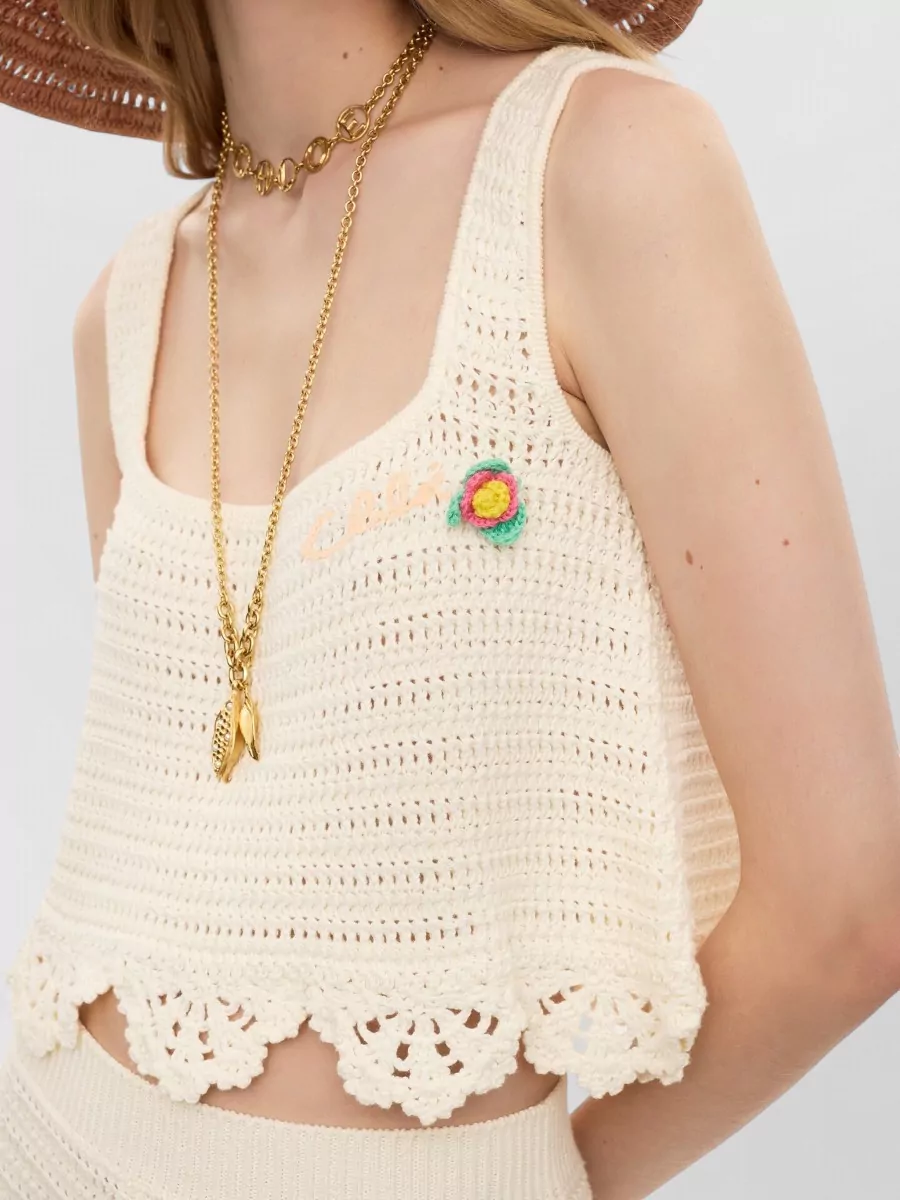 Chloé Cotton Crochet Sleeveless Square-Neck Cropped Top