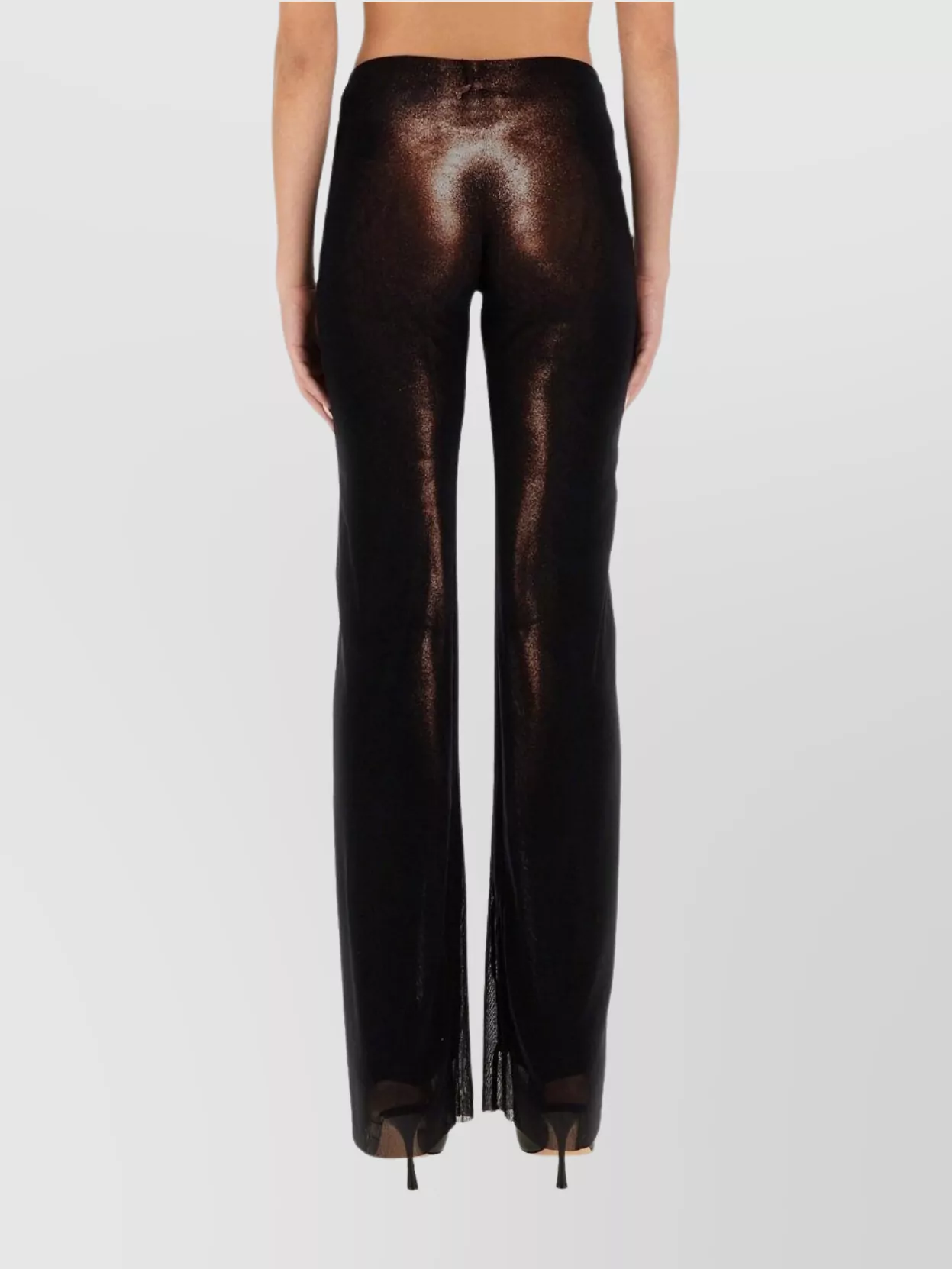 Jean Paul Gaultier High Waist Sheer Trousers With Metallic Finish In Brown