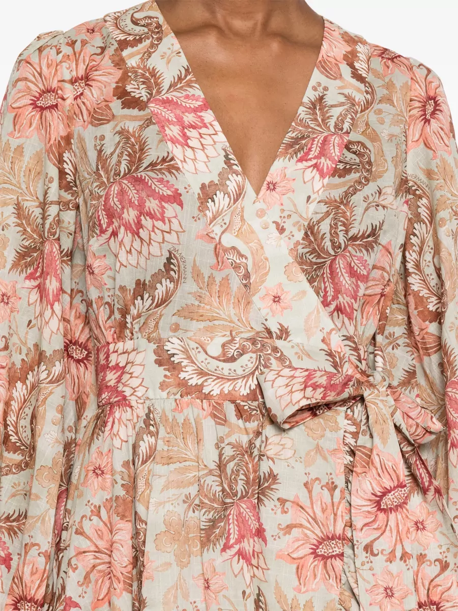 Zimmermann Floral-Print Ruffled Wrap Mini Dress