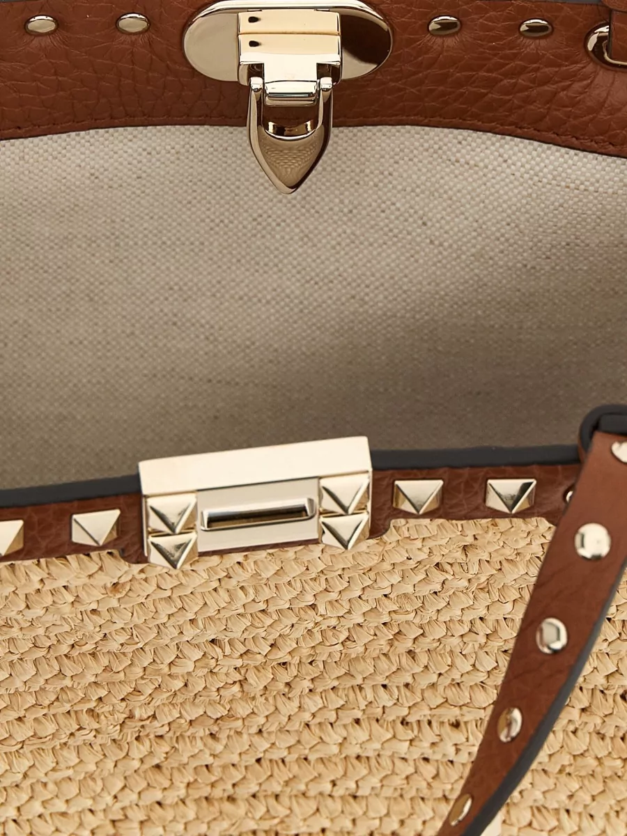 Valentino Garavani Rockstud Spike Small Raffia Tote Bag