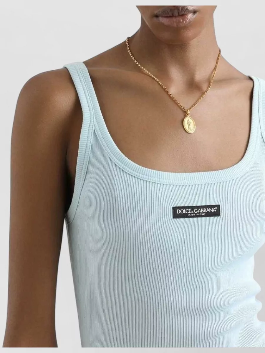 Dolce&Gabbana Ribbed Cotton Sleeveless Square Neck Tank Top