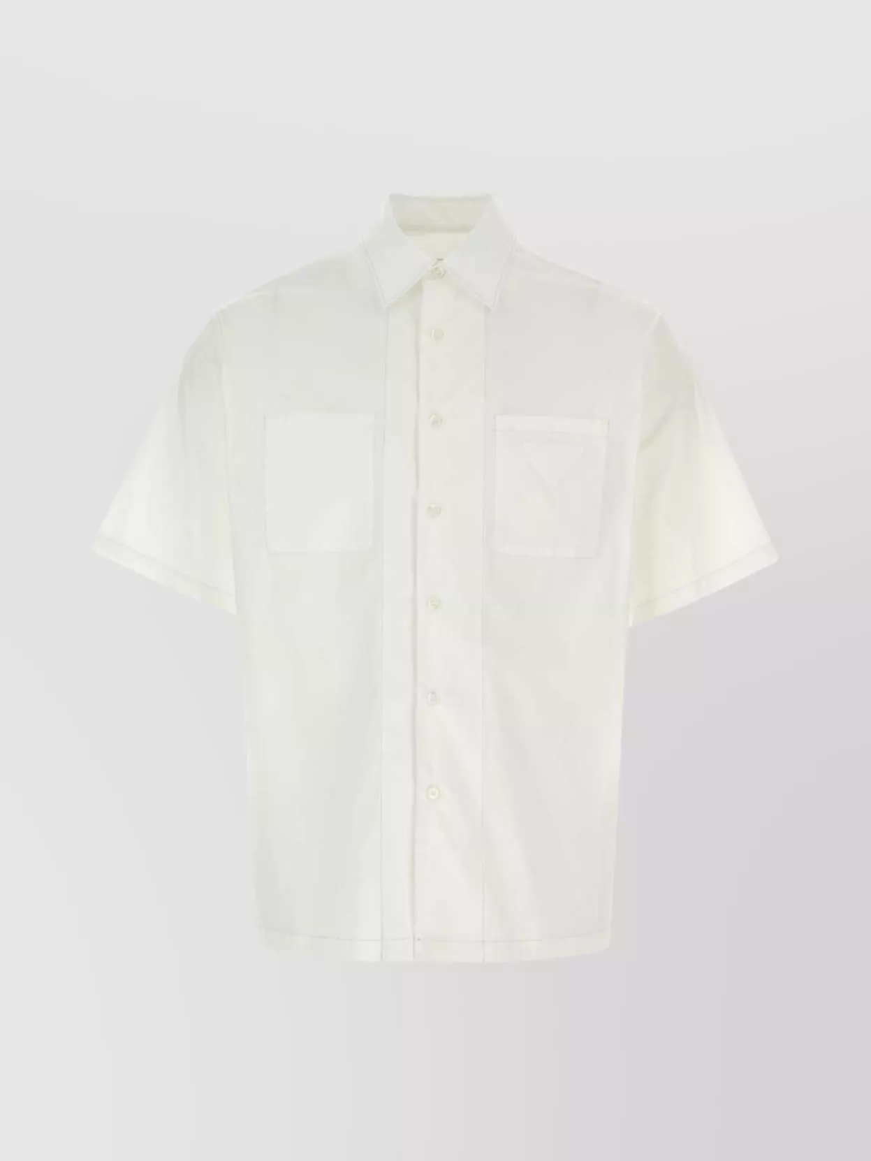 Shop Prada Stretch Poplin Shirt With Short Sleeves And Point Collar