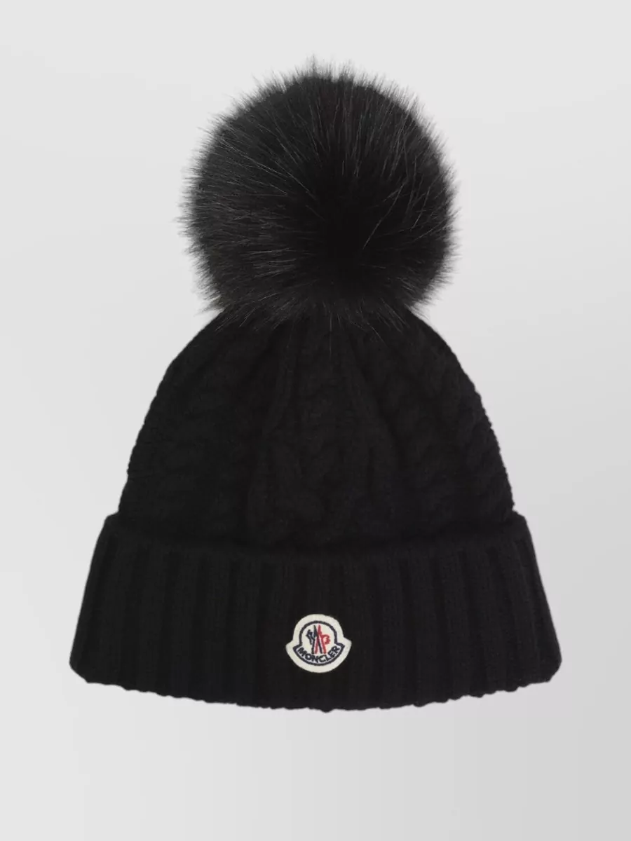 Moncler Cable-Knit Wool And Cashmere Beanie With Pom-Pom