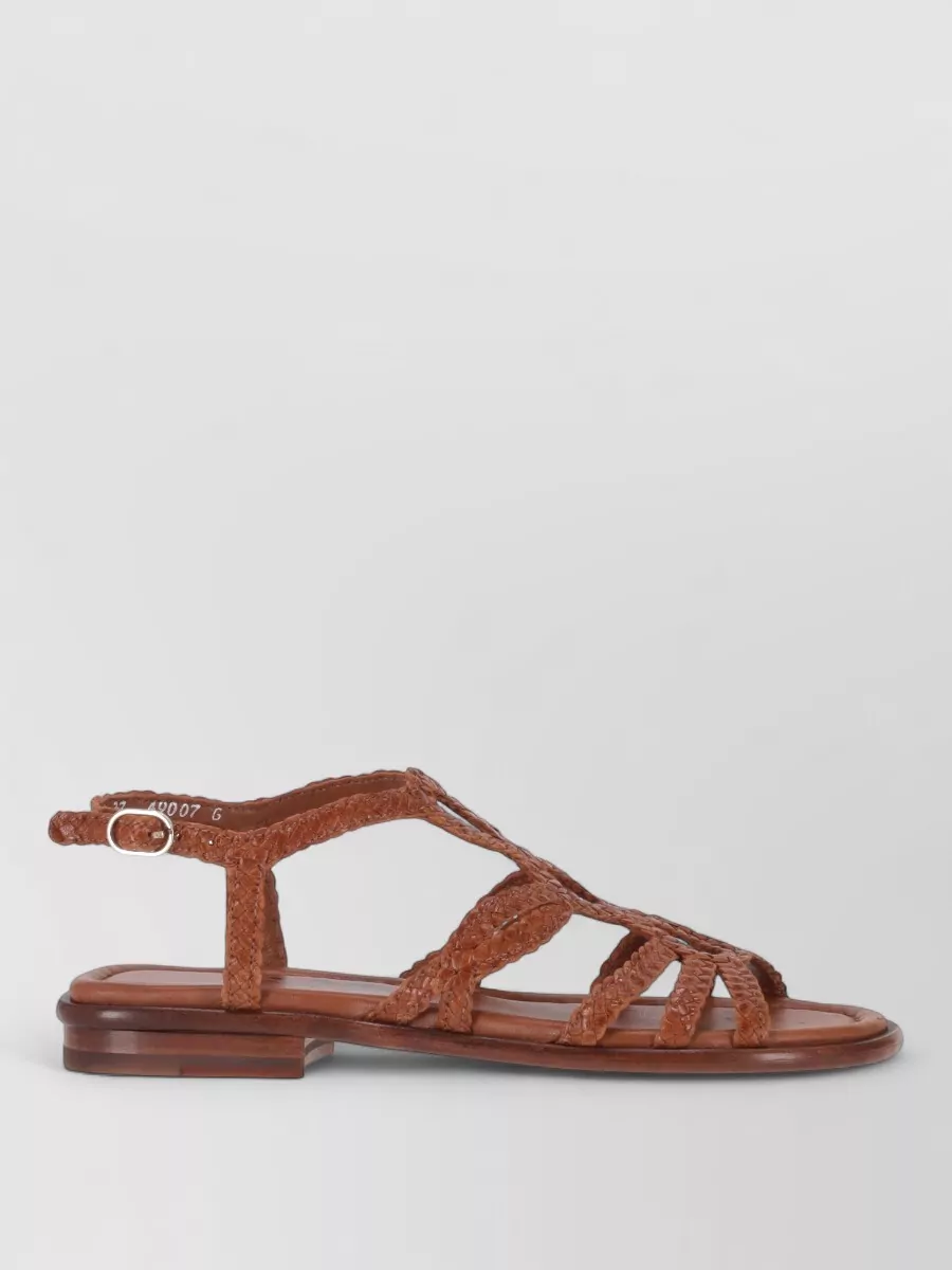 La Rose Leather Woven Flat Sandals