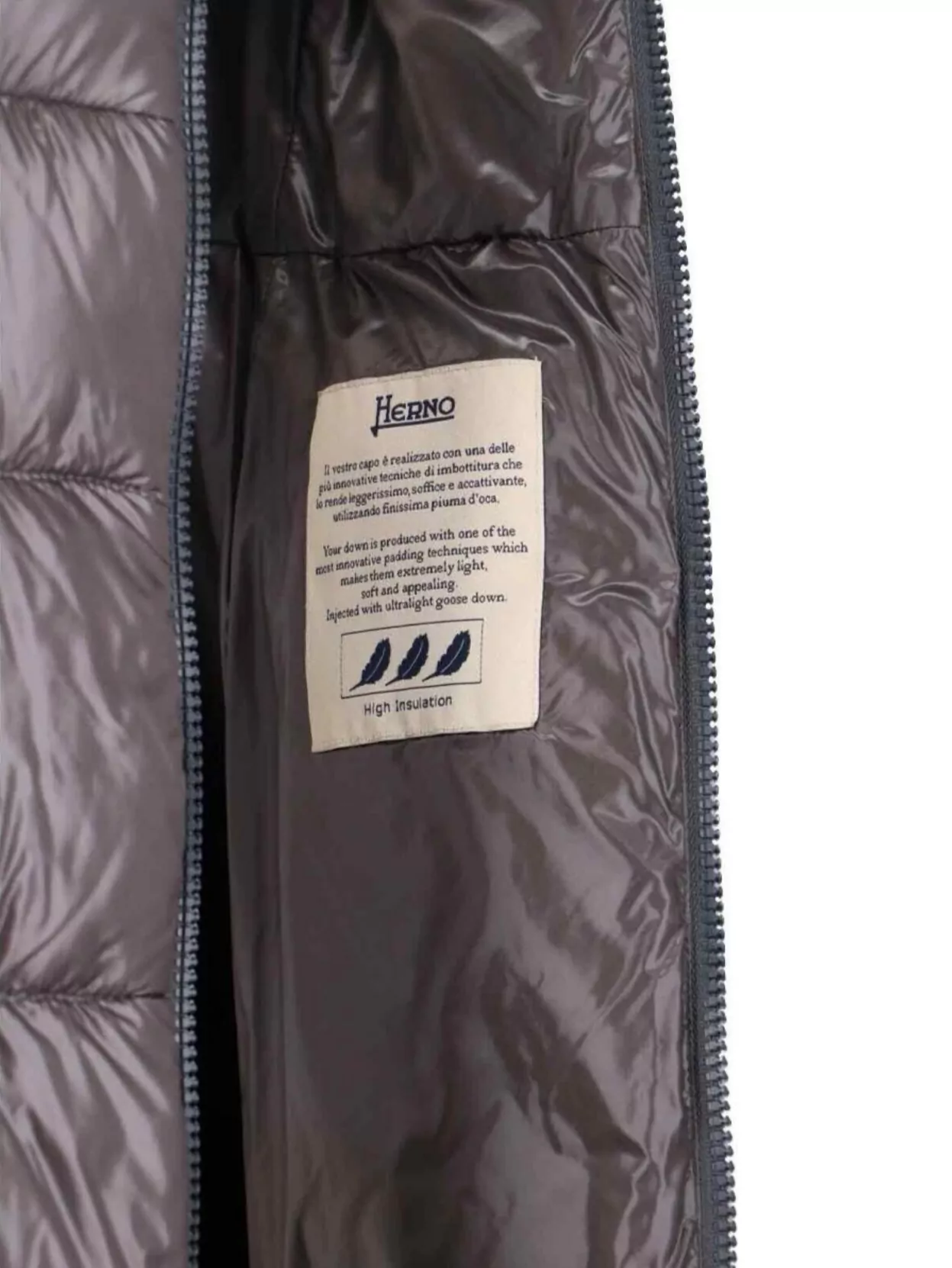 Herno Belted High Collar Long Quilted Shiny Jacket