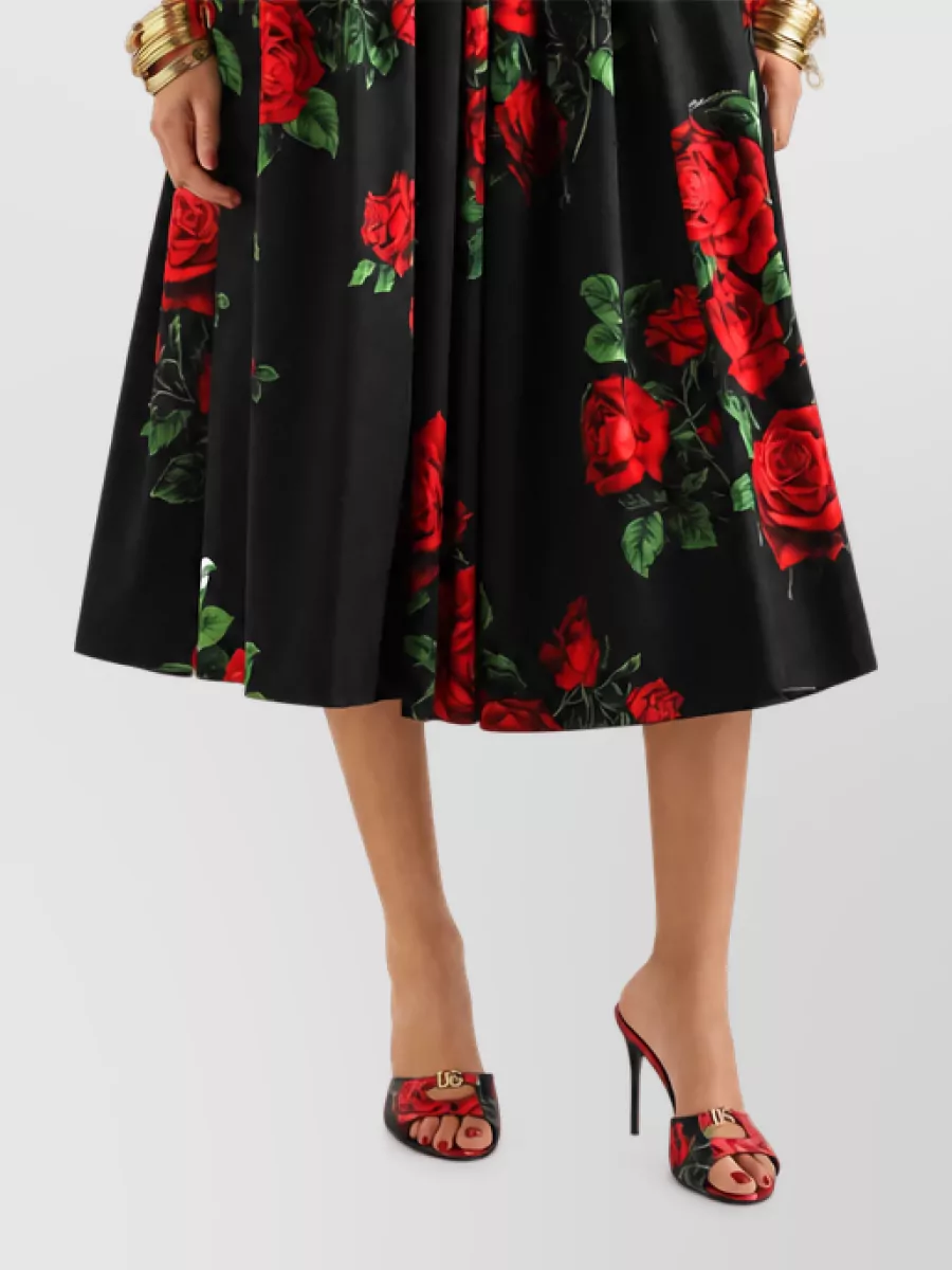 Dolce&Gabbana Cotton Sleeveless Boat Neck Floral Print Midi Dress
