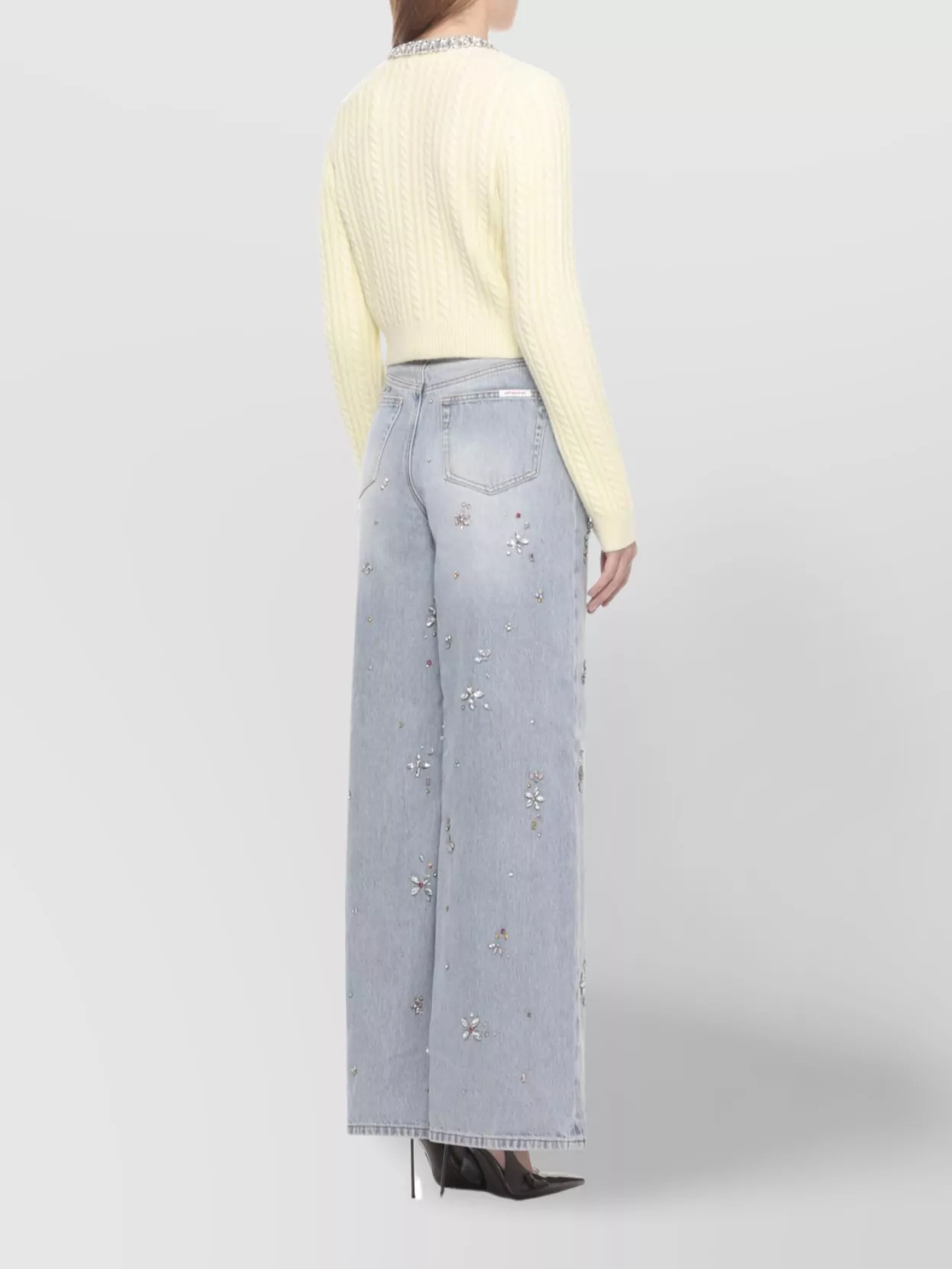 Self-portrait Cropped Cable Knit Cardigan With Pearl Buttons In Nude