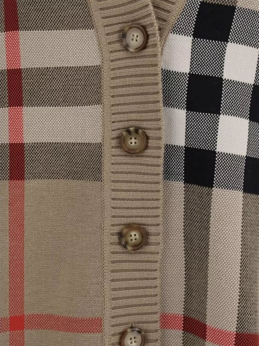 Burberry Checked V-Neck Long-Sleeve Cardigan