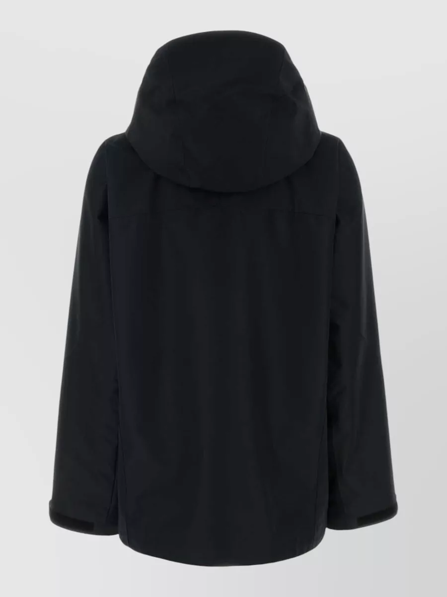 Prada Hooded Polyester Windbreaker Jacket Long Sleeves In Black