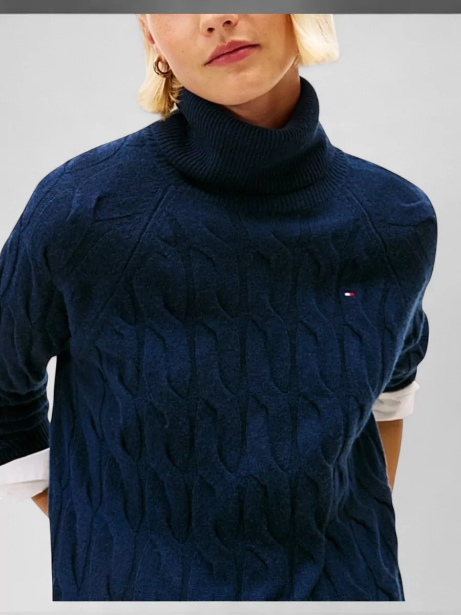 Tommy Hilfiger Turtleneck Cable Knit Wool Pullover